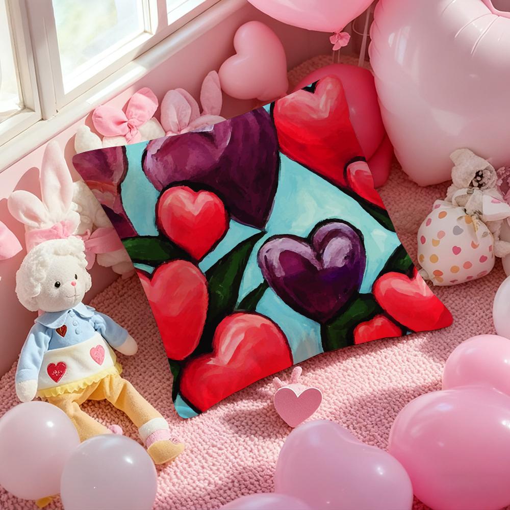 Valentine Red Heart Pillow Case Soft Plush Fabric Double-Sided Printed Cushion Cover Warm Winter Sofa Pillow Case