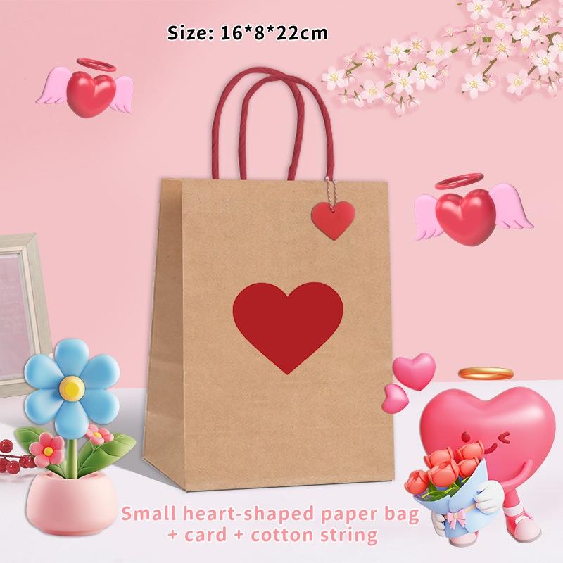 10Pcs High-Capacity Red Heart-Shaped Kraft Paper Gift Bags With Handles & Tags Festival Supplies Perfect For Valentine'S Day