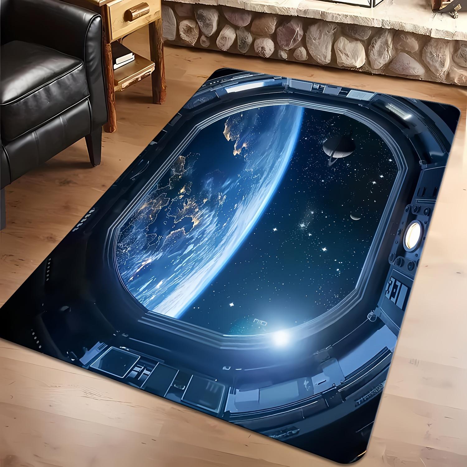 

Придверный коврик «Космическая капсула Вид на Галактику», 3D-коврик с визуальной иллюзией Вселенной, Нескользящий моющийся декоративный ковер для игровой комнаты, патио 40x60cm