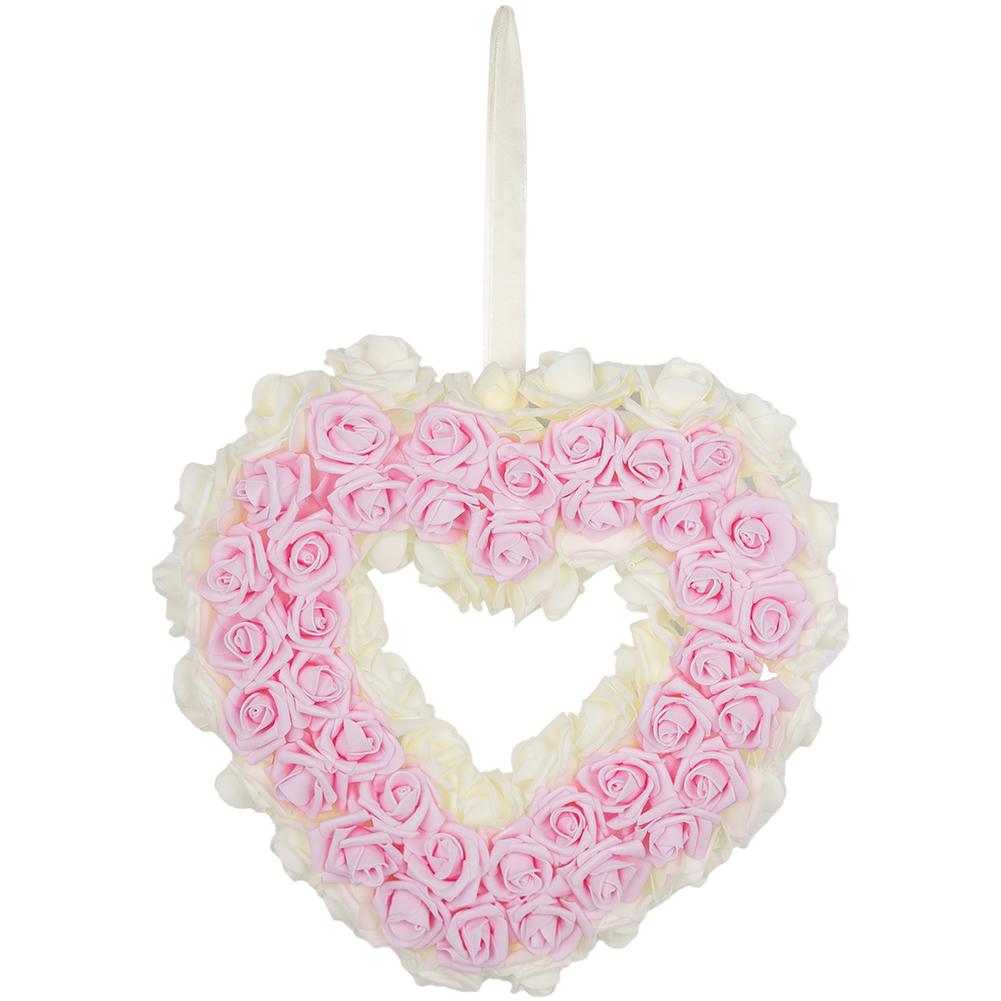 Valentine Heart Shaped Wreath for Door Hanging Wedding Proposal and Party Decor with Long Lasting Plastic and Foam Materials