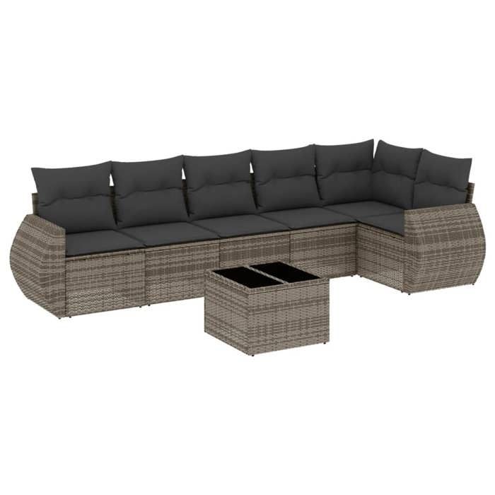 VidaXL Salon de Jardin avec Coussins 7 pcs, Canapés de Terrasse, Ensemble de Meubles de Patio, Mobilier d'Extérieur, Gris 3253737