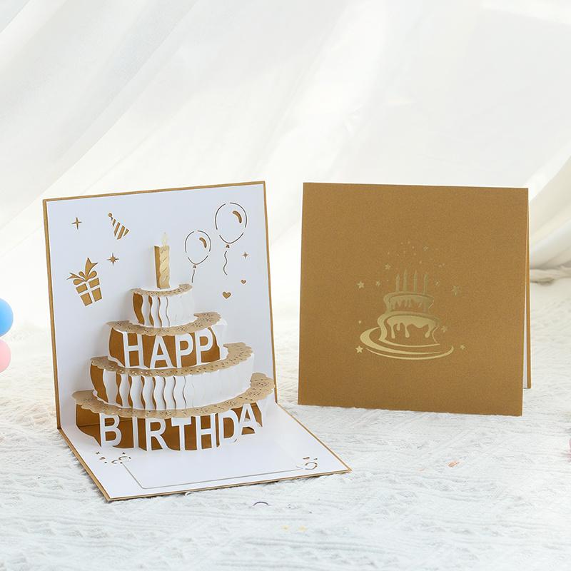 1pc 3D Happy Birthday Greeting Card, Foldable Birthday Gift Blessing Cake Holiday Card, Pop Up Greeting Card, Pop Up Card