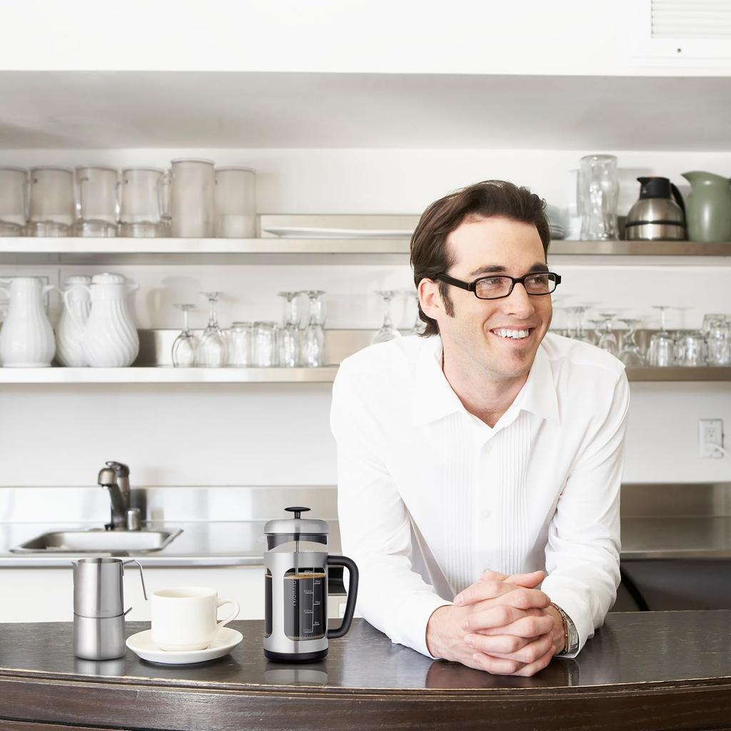 Easyworkz French Press Rustfritt Stål Varmebestandig Glass Mykt Grep 1000ml Sølv (8 kopper)