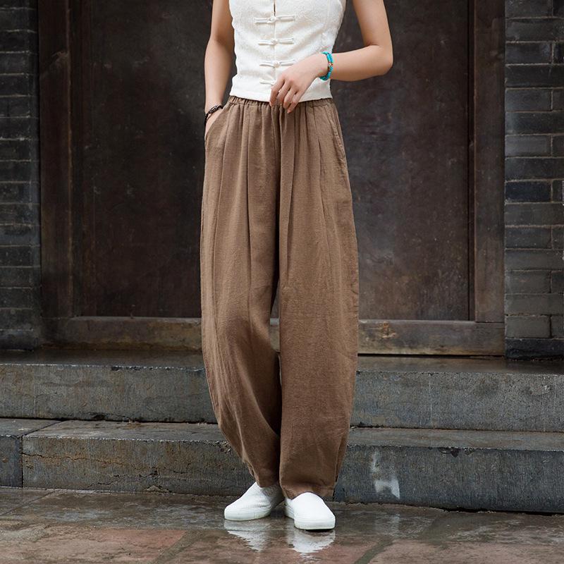 2025 Spring/Summer Women's Cotton Linen Slimming Lantern Pants - Sand Washed Loose Fit.