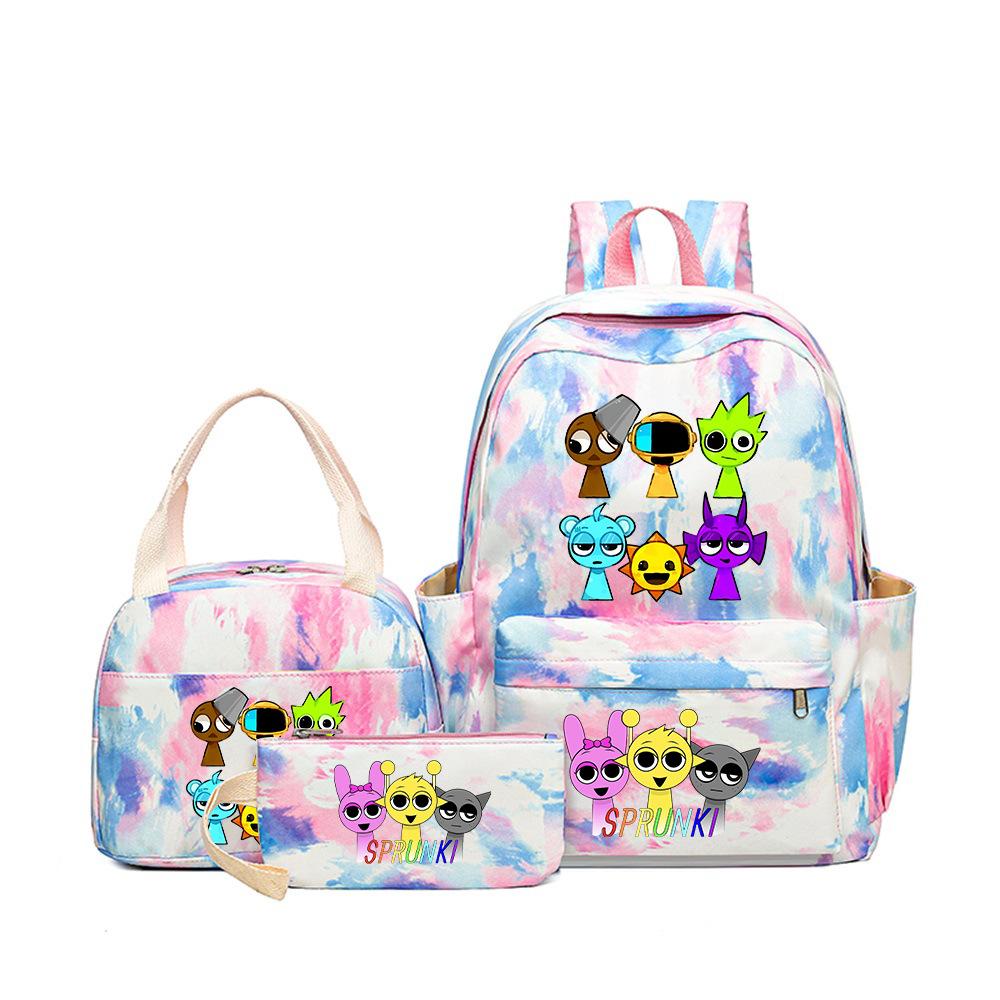 Sprunki teen student schoolbag rhythm box cartoon large capacity cute backpack three-piece set 3
