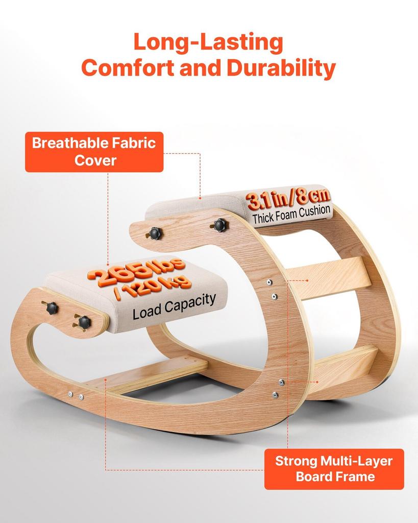 Ergonomic Kneeling Chair, Wooden Posture Knee Chair with Adjustable Thick Foam Cushions & Solid Wood Frame, Adjustable Height, Relief for Neck or Back