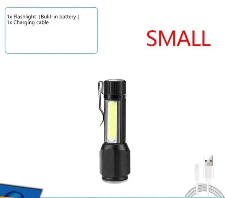 Super Bright LED Flashlight COB Work Light 3 Modes USB Rechargeable Torch Camping Lantern with Hook Waterproof Flash Lights