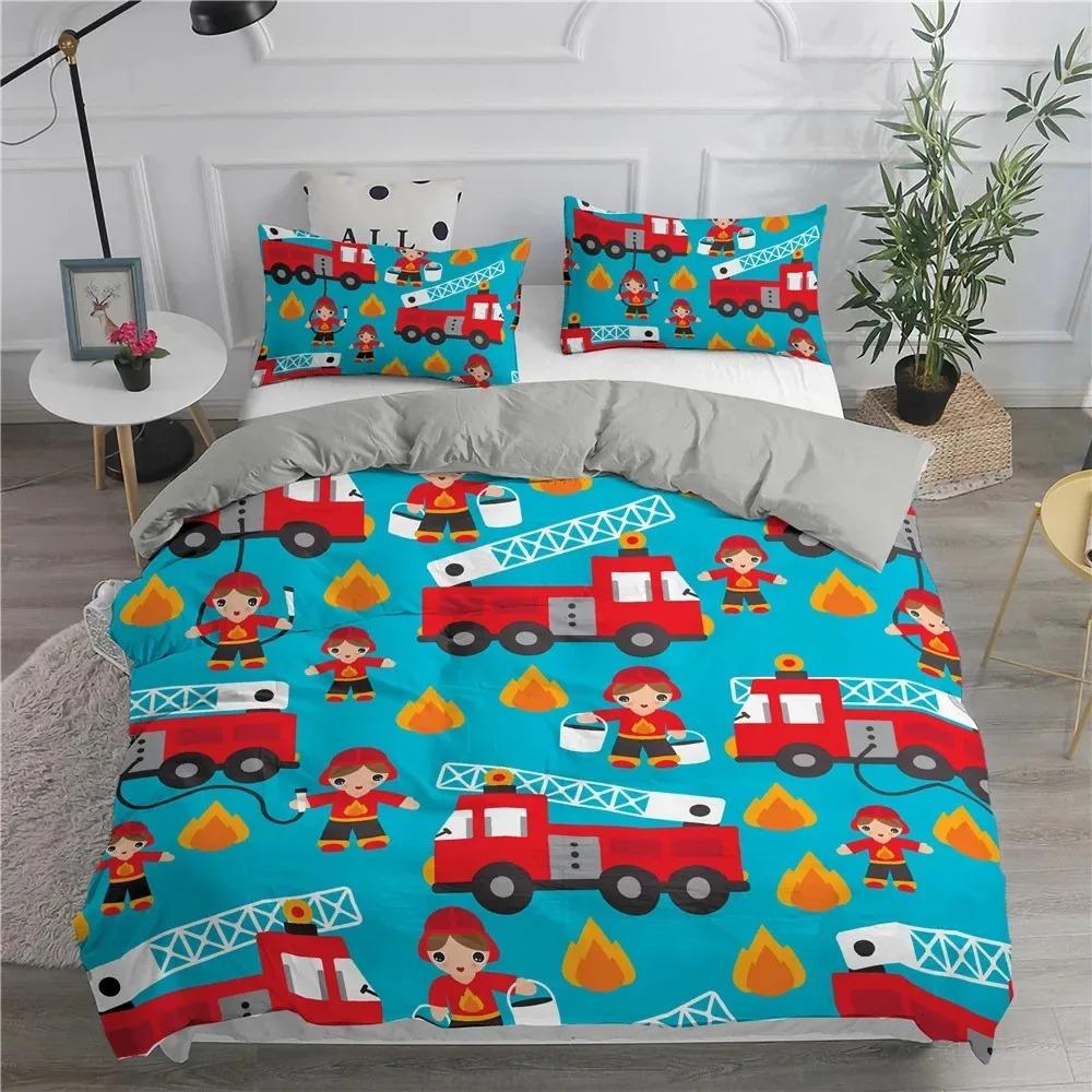 Engineering Vehicle Excavator Duvet Cover Set 2/3 Pcs Boys Girls Twin Queen Size Duvet Cover Pillowcase Bed