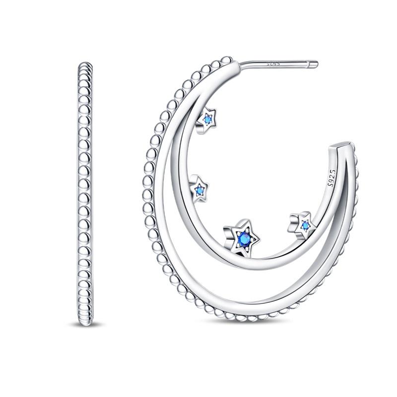Double Hoop Earrings For Women 925 Silver Starry Moon Sea Star Turtle Pendants Ear Studs Earrings Fine Anniversary Jewelry Gifts