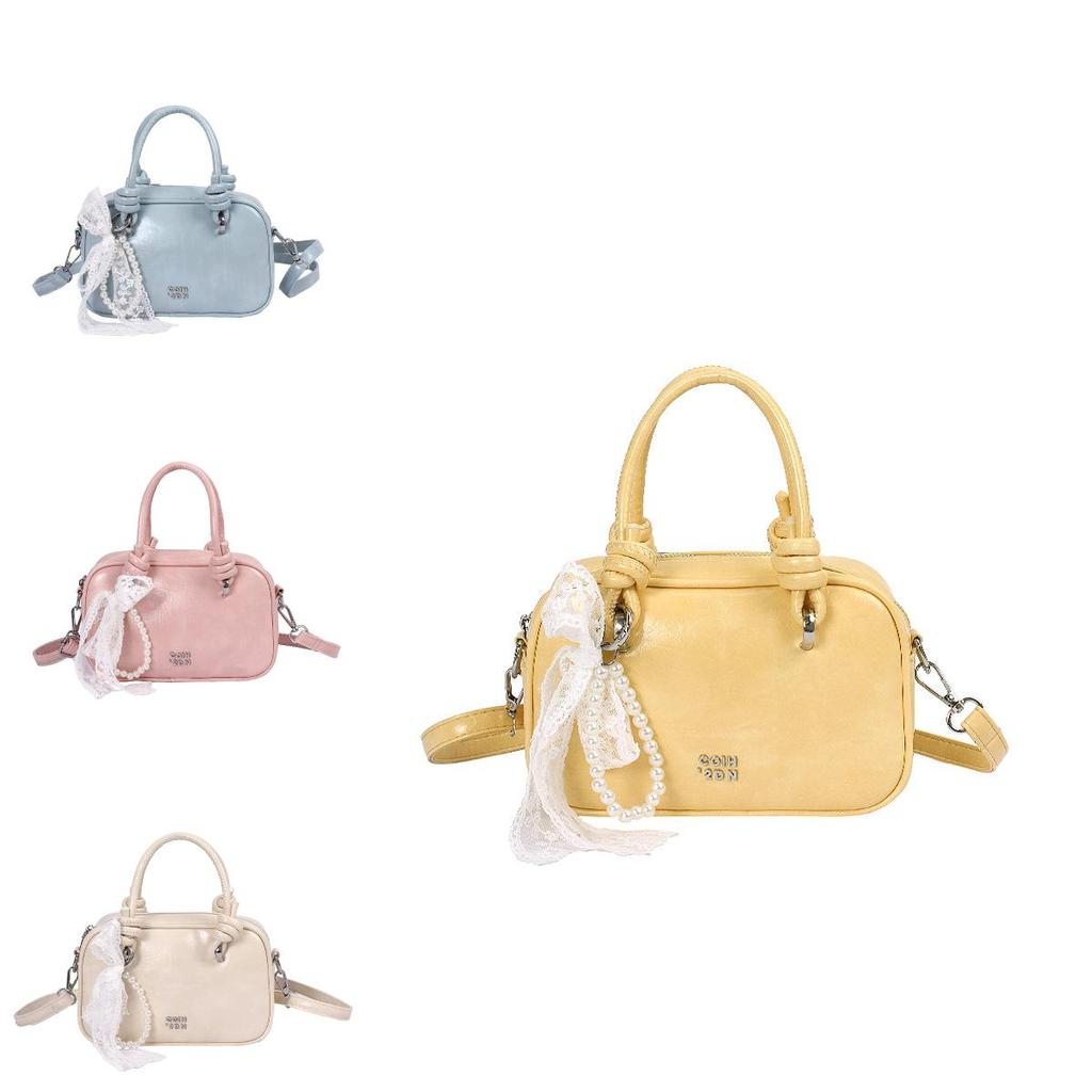 Minimalist Pu Small Square Bag With Lace Bow And Artificial Pearl Decorfor Daily Casual And Work Use