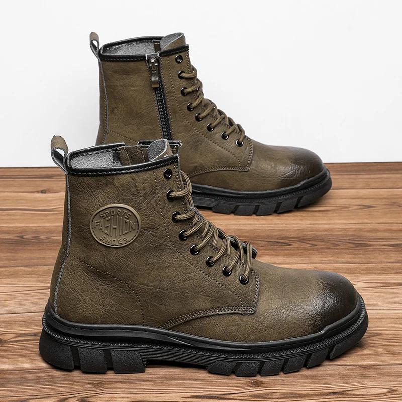 Trendy Men's Boots High Top Work Boots for Men Casual Shoes Punk Style Motorcycle Ankle Boots High Quality Winter Boots