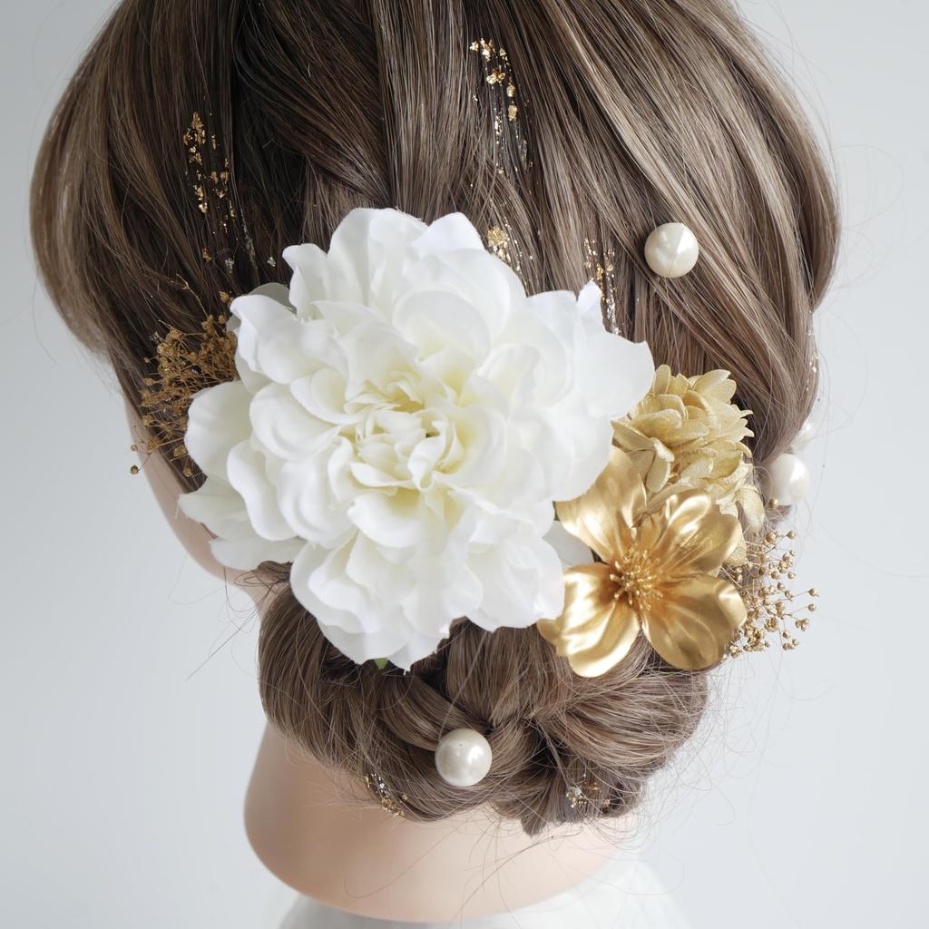 [Lomeri] Hair Ornament, Dahlia and Pearl, for Kimono, Japanese Clothing, Yukata, Furisode, Coming-of-Age Ceremony, Wedding, Graduation,