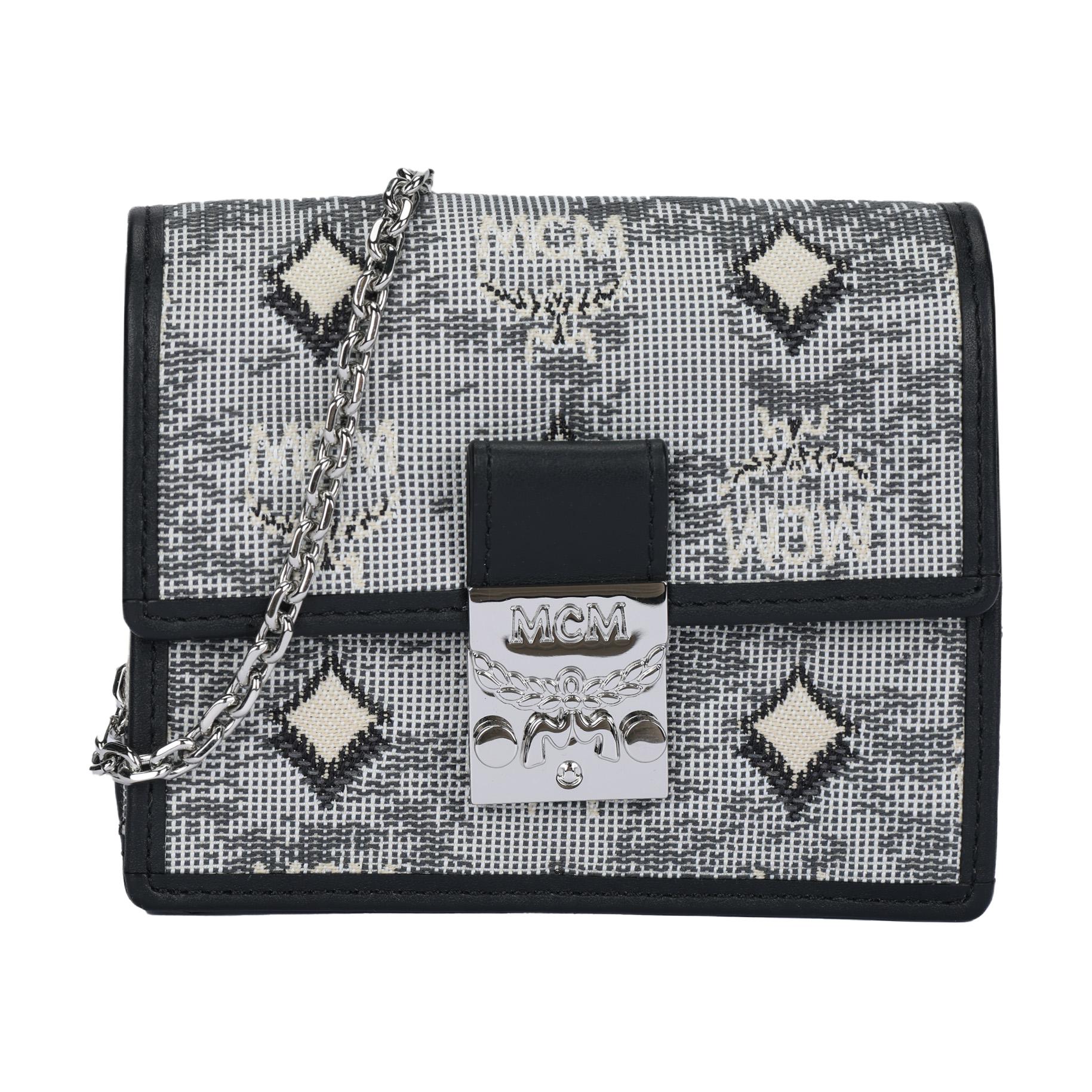 MCM Vintage Jacquard Capsule Collection Chain Pattern Leather Mini Wallet Women wallet Gray MYLBATQ01EG001 Basic Set BagDust Bag 25190₽