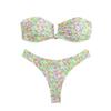 European and American women cute sexy V-neck thong printed bikini, triangle swimsuit swimsuit