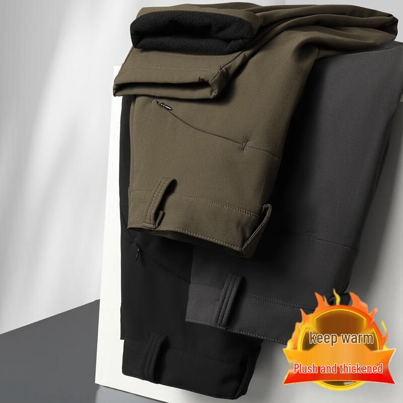 Męskie spodnie casualowe z podszewką z polaru, luźny krój, proste nogawki, rozmiar plus