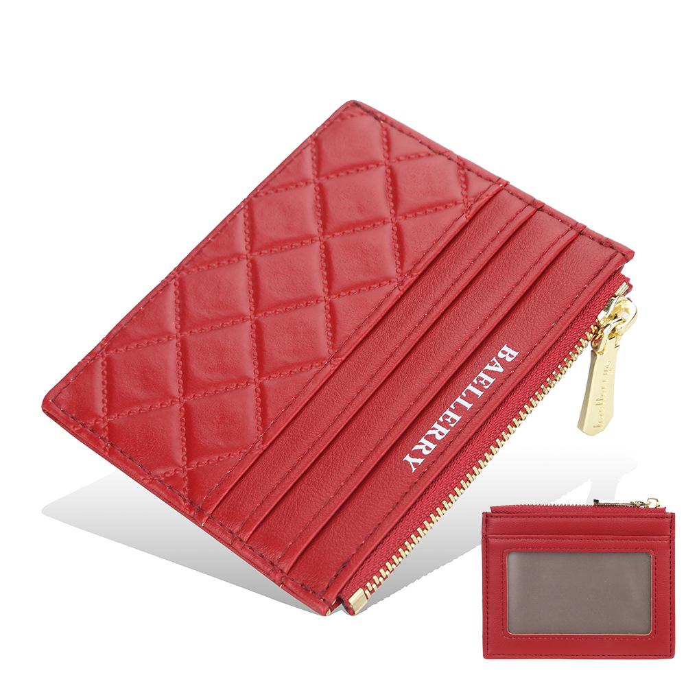BAELLERRY Women's Multi-color Korean Style Embossed Thin Zipper Card Holder