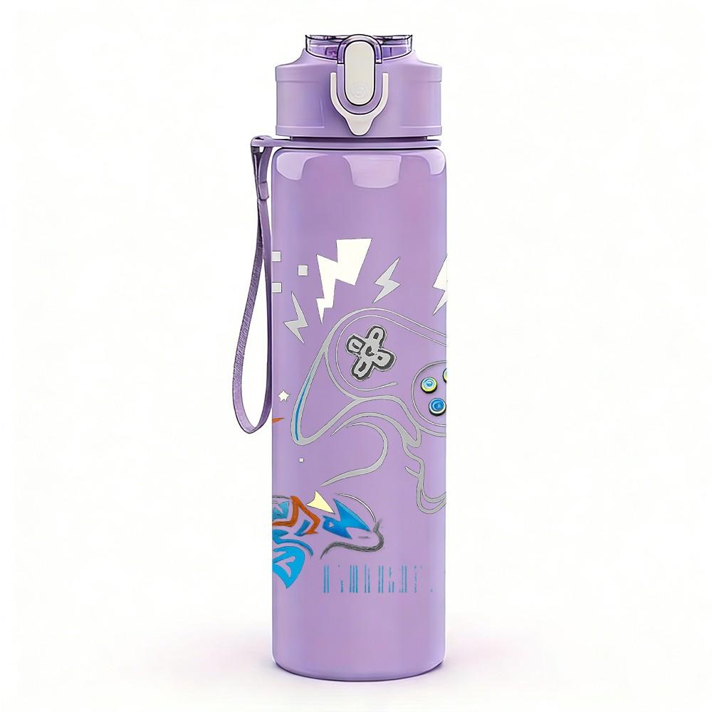 1PC White Swan Blue Wings Art 750ml Color Plastic Sports Water Bottle Leakproof Flip Straw Lid Suitable for Sports Office Home Use
