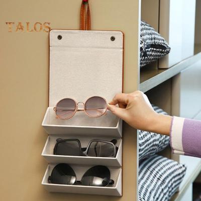 Travel Glasses Case Foldable Snap Closure Hanging Loop Interior Mirror Sunglasses Jewelry Organizer Vegan Leather Protective Storage Bag