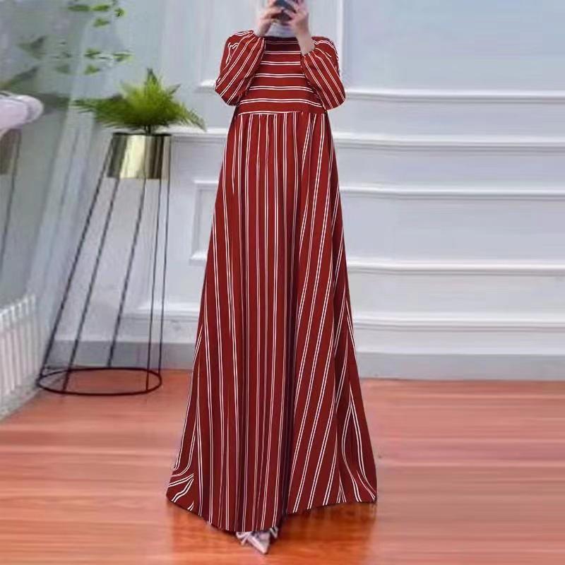 

Comfortable Striped Loose-Fit Long Sleeve Swing Dress for Middle East, Plus Sizes Available XL червоний