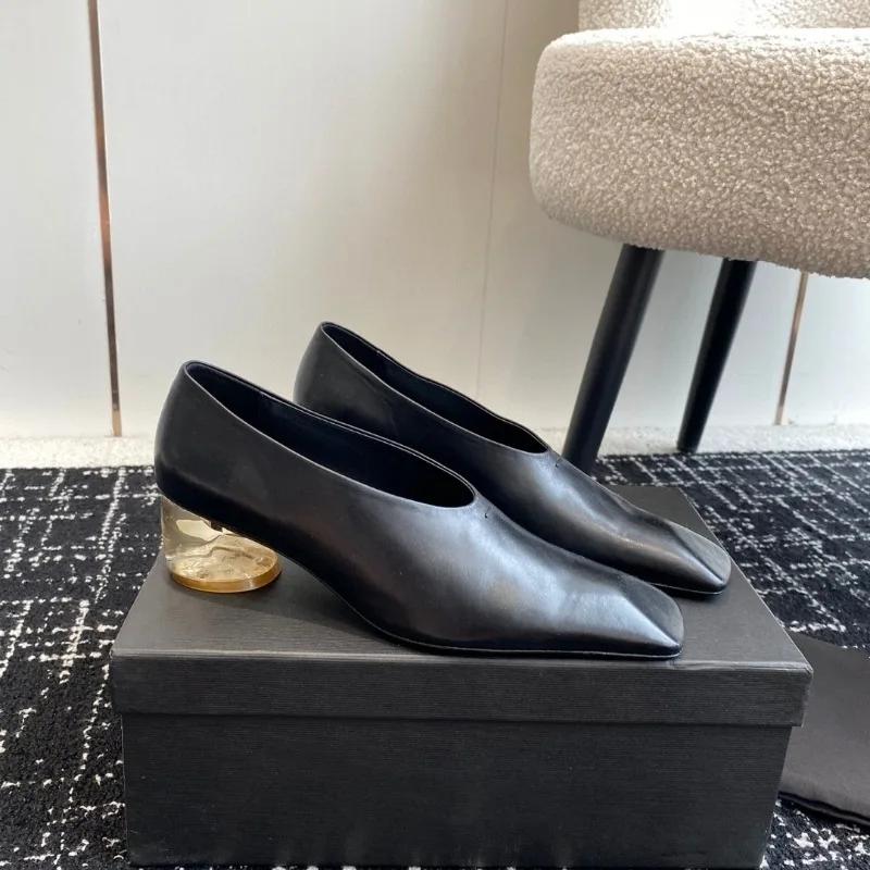 

Модные весенне-летние хрустальные туфли на высоком каблуке в странном стиле для женщин, однотонные, с мелким вырезом, квадратным/острым носком, одинарные туфли 34-43 34