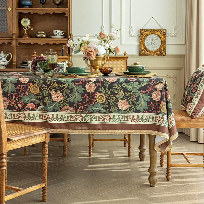 Față de masă din catifea cu imprimeu vintage, față de masă, ciucuri dreptunghiulare, țesătură pentru petrecerea de aniversare, decorare pentru acasă