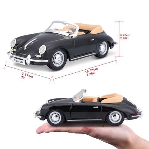 Bburago 1/24 Scale Porsche 356B Cabriolet 1961 Black / Diecast Model Car, Finished Product, 18-22078 [Parallel Import]