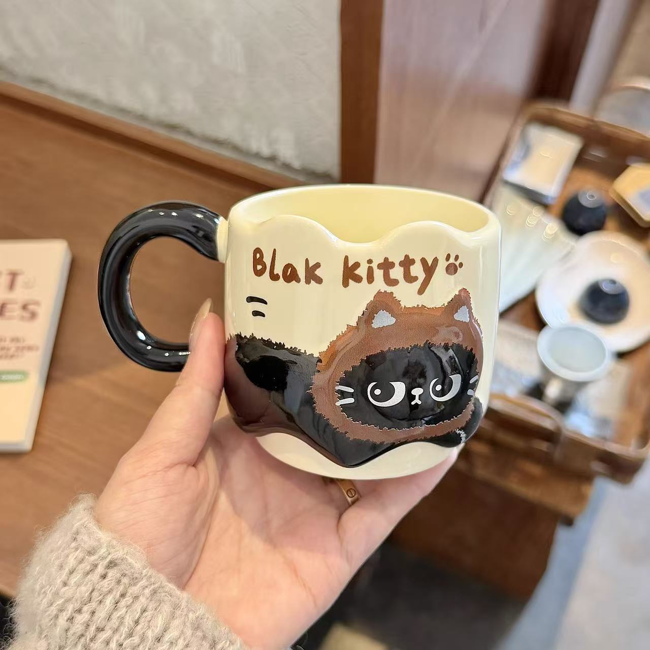 Cute cat mug high value stacking cup creative couple ceramic water cup women s home coffee breakfast cup