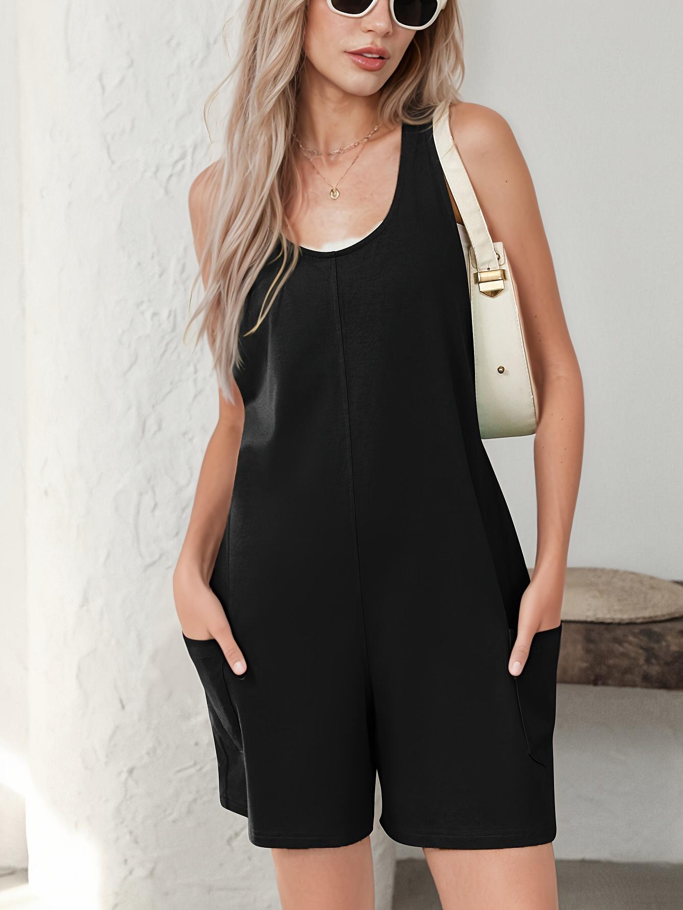 

Summer Loose Fit Casual Pants Backless European Style Women Clothing Sleeveless Jumpsuit 3XL чорний