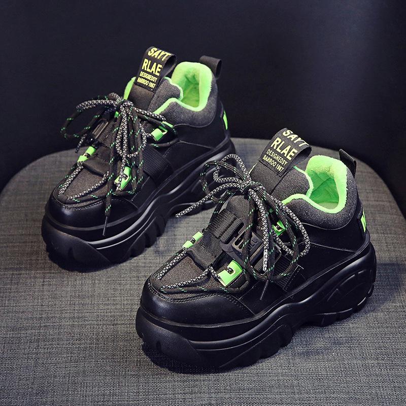 Dámské Tenisky na platformě Podzim Zima Zahřejte Robustní Tenisky Žena Šněrovací Boty Móda Vysoký Top Neformální vycházková obuv