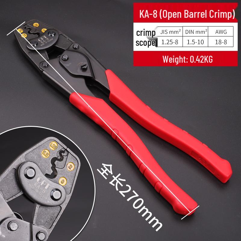 Multi-functional Crimping and Wire Stripper Pliers with Cold Crimp Terminals and PT Insulated Insert Terminal.