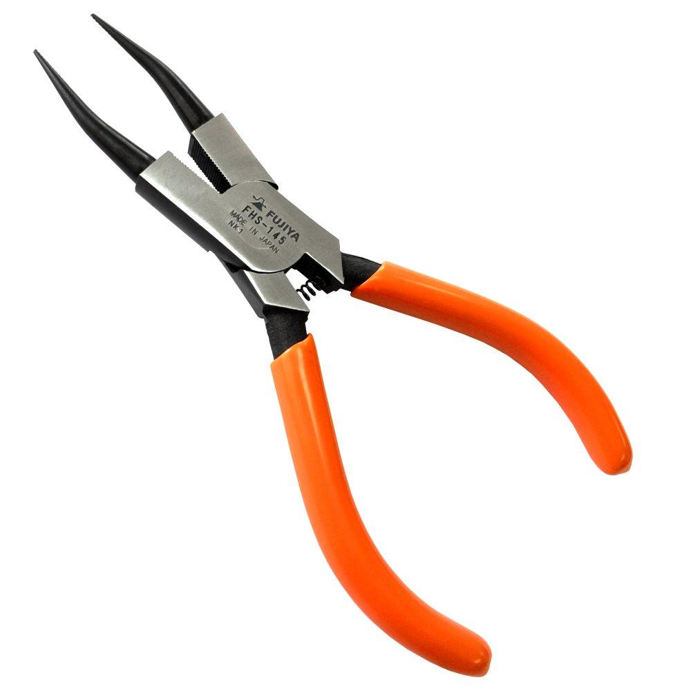Fujiya Snap Ring Pliers (for holes that close when squeezed, straight jaws), 1.3mm tip diameter, ring fit 12-25mm, jaw locking type, 145mm, FHS-145