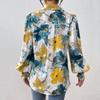 Ladies Spring Summer Lantern Sleeve Flower Printed All Match Shirt Top