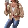 Damen Grobstrick Offene Vorderseite Cardigan mit 3D Blumen Applikationen Langarm Lässig Locker Sitzender Pullover