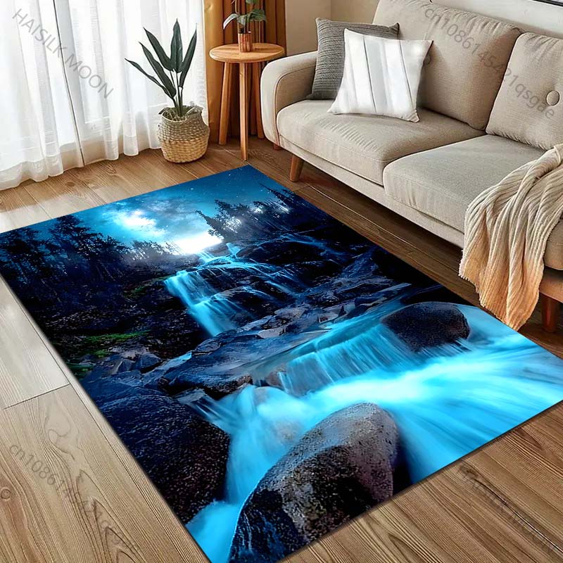 1PC Waterfall Forest Night Sky Pattern Rug Carpets for Bedroom Living Room Sofa Mat Creative Door Mat Cloakroom Home Decor