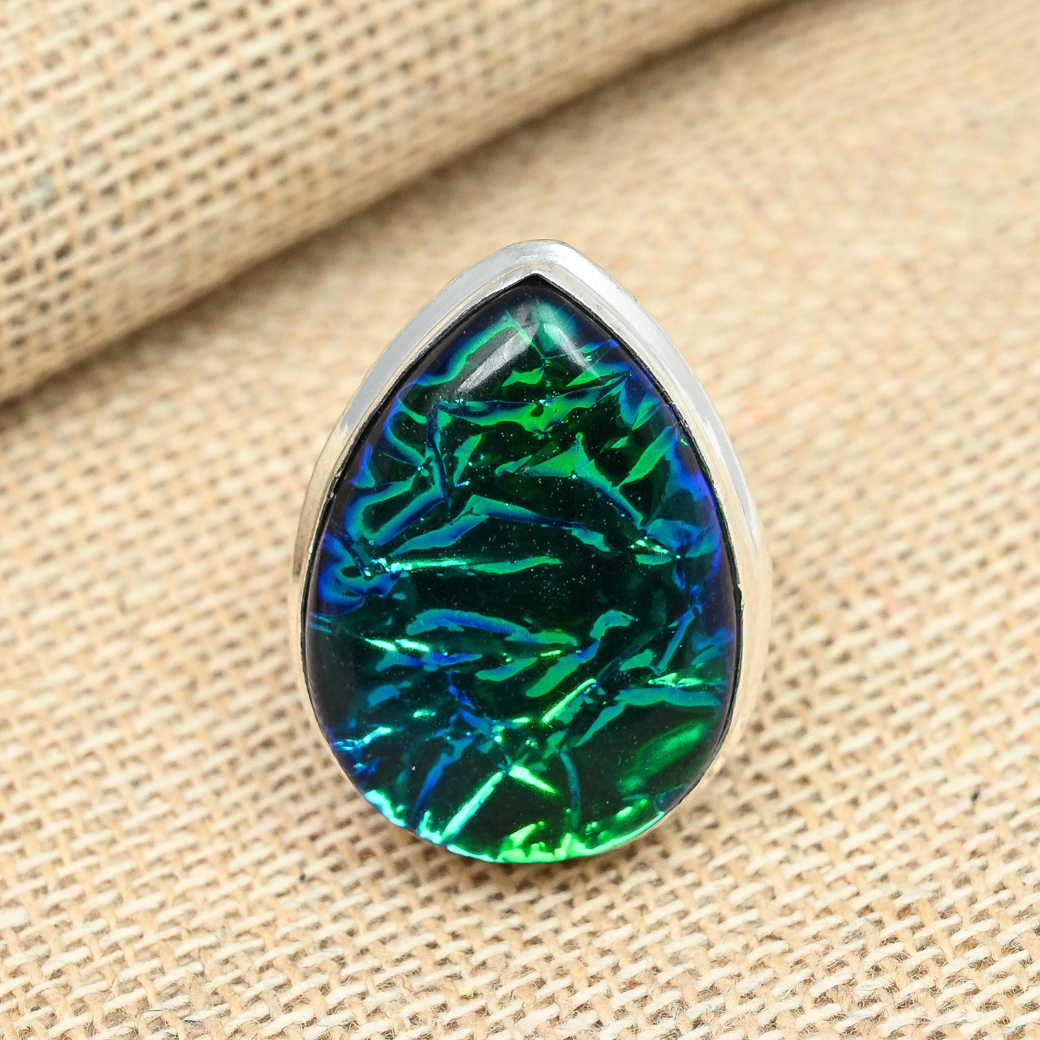 

Кольцо ручной работы в форме груши из стерлингового серебра 925 пробы с синим австралийским тройным опалом и драгоценным камнем 7 синий