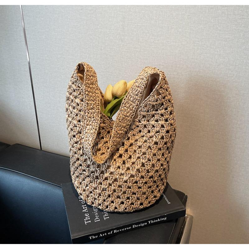 

Полая плетеная сумка модная повседневная нишевая трендовая большая вместимость на плечо соломенная сумка для путешествий пляжная сумка-подмышка хаки