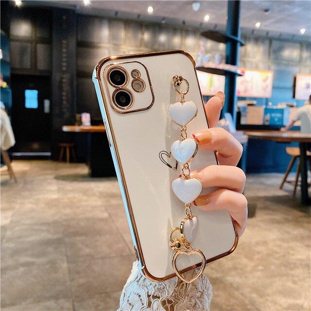 Heart Bracelet Hand Holder Case For Iphone 13 Pro 12 Mini 11 X Xr Xs Max Se2 7 8 Plus Luxury Gold Plated Silicone Phone Cover Kop Billigt Fri Frakt Arliga Recensioner Med Bilder Joom