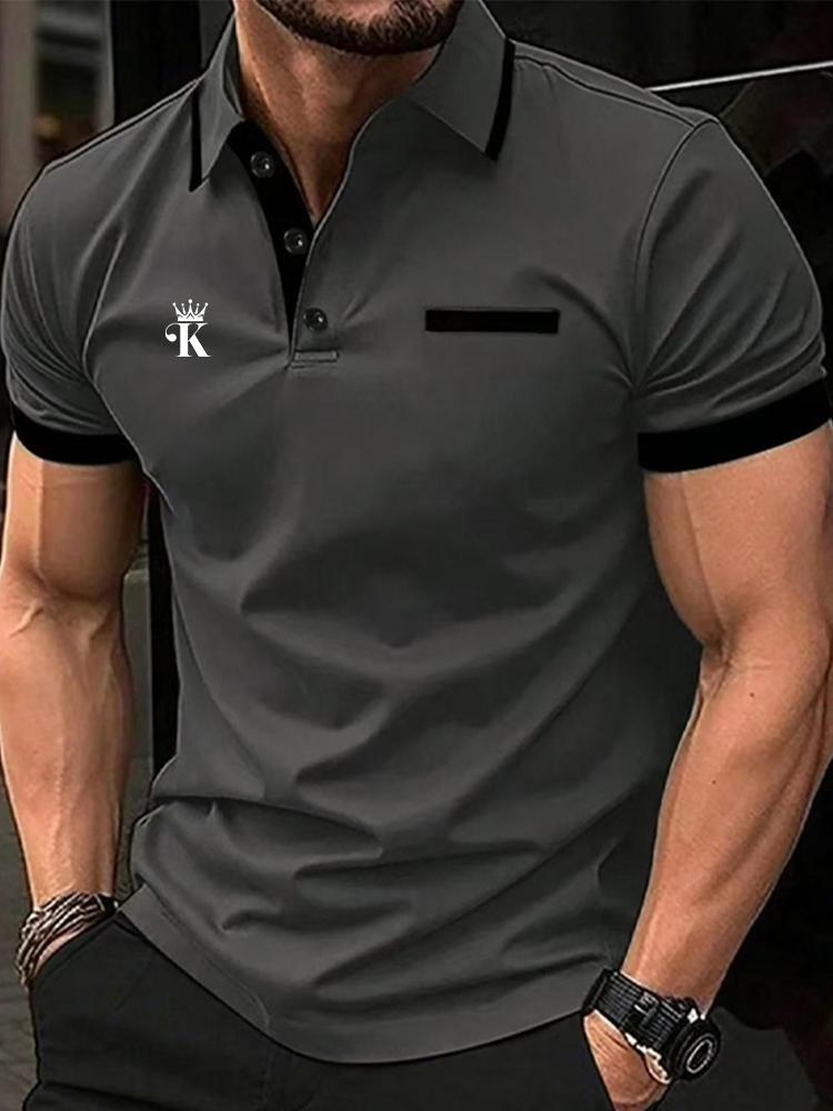 Haojun Polo T-shirt voor heren modieus revers knoophemd streetkleding zomer 2XL grijs