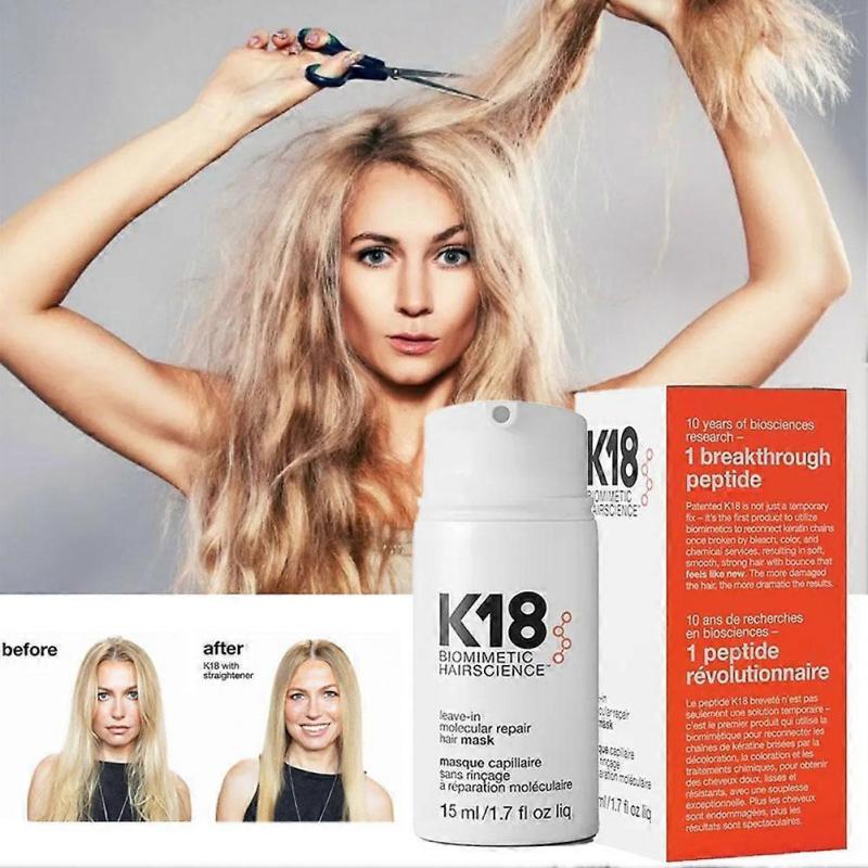 K18 Leave-In Haarmaske 4-Minuten Molekulare Reparaturbehandlung für geschädigtes, blondiertes, coloriertes Haar Stellt Stärke, Geschmeidigkeit wieder her Alle Haartypen 15ml