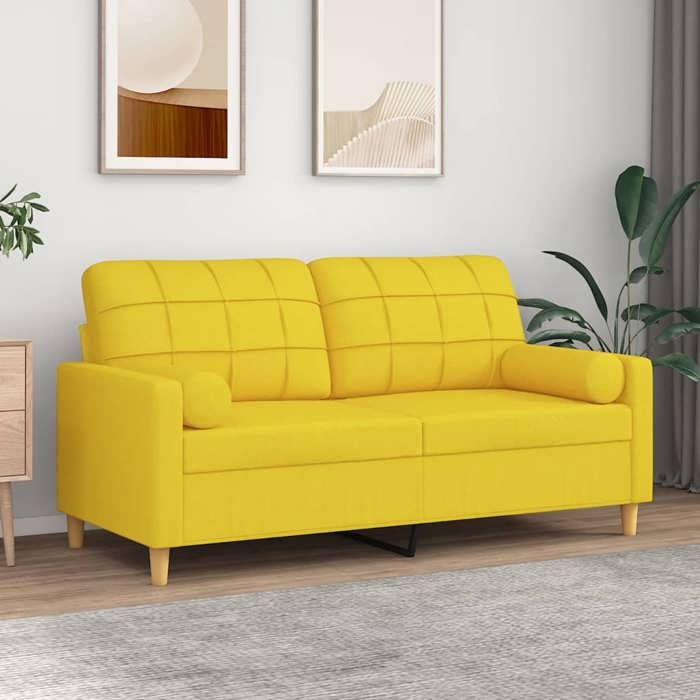 VidaXL Canapé 2 places avec oreillers jaune clair 140 cm tissu, canapé, causeuse, canapé de salon, canapés, canapé 3200787