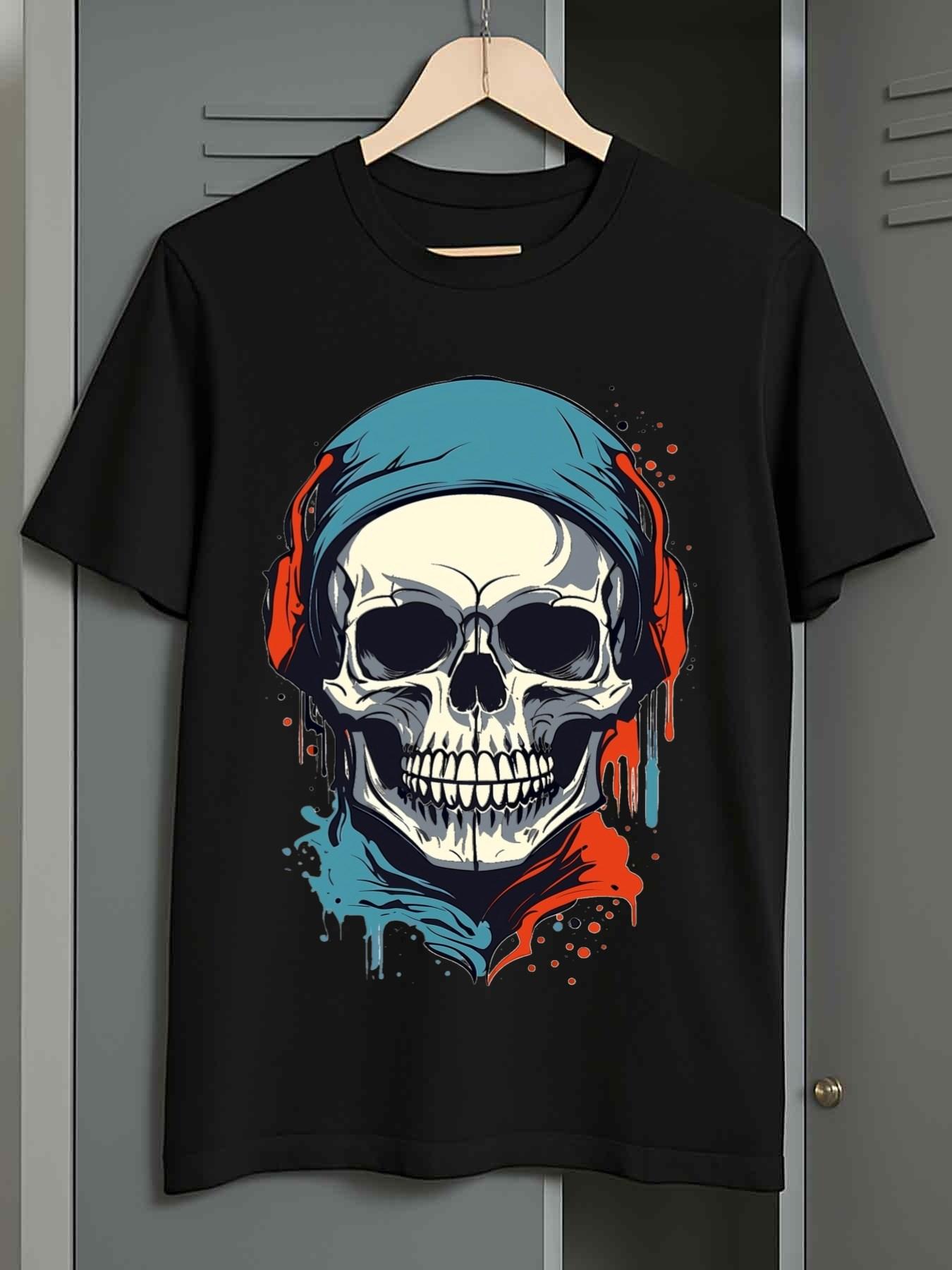 Men s T-Shirt Y2K 1pc Gothic Skull and Black S