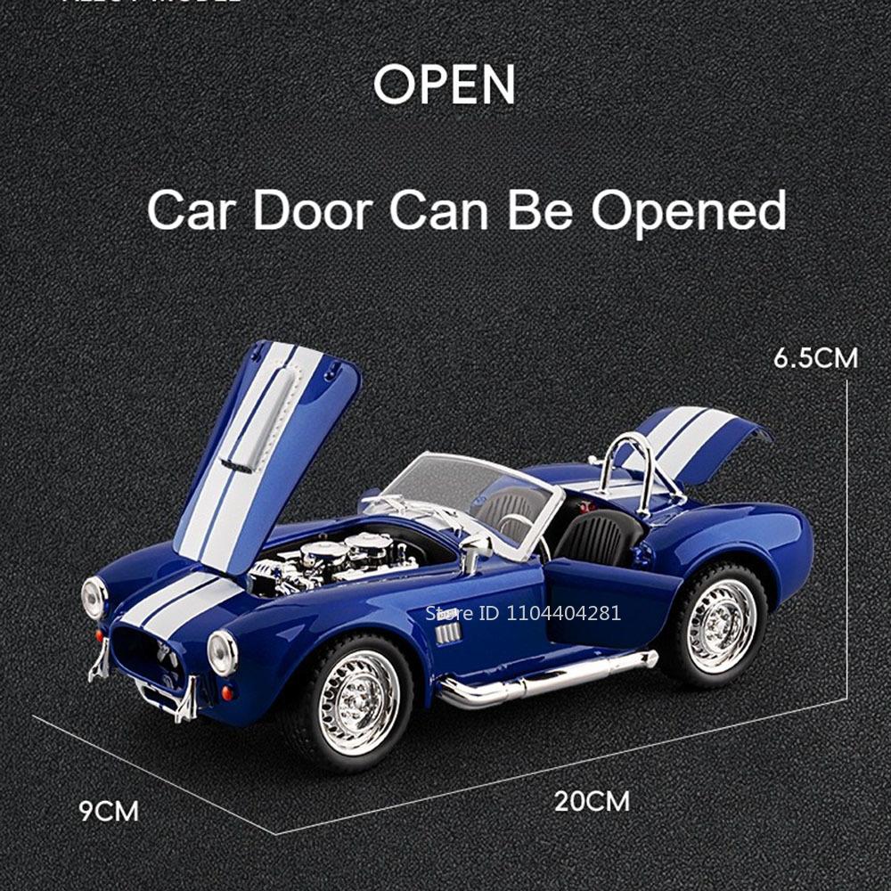 1:22 Shelby Cobra 427 Z4 Toys Sports Cars Models Pull Back Light Music Miniature Car Doors Opened Vehicle for Kid Festival Gifts