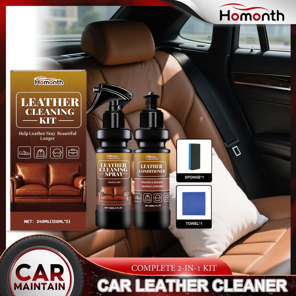 Leather Cleaner Conditioner Kit Care Set Deep Spray Nourishing Cream Restores Softness Shine Prevents Cracking Includes Sponge