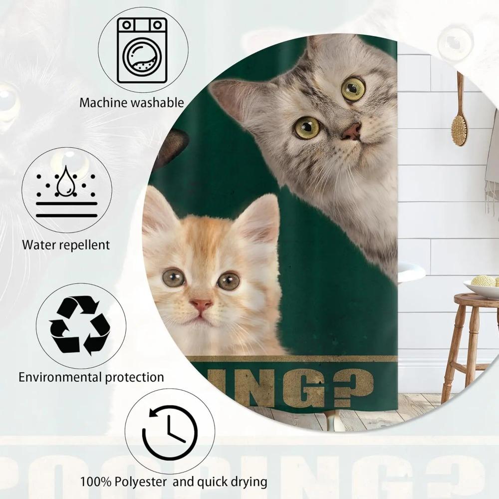 Funny Cat Cartoon Shower Curtain, 3D Printed Cat Bath Decor, Water Resistant Heavy Duty Washable Bathroom Decor