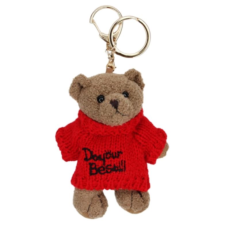 

Plush Stuffed Keychain Funny Sweater Little Bear Soft Pendant Keyring for Car Keys Bag Backpack Decor Kids Toys Gift красный
