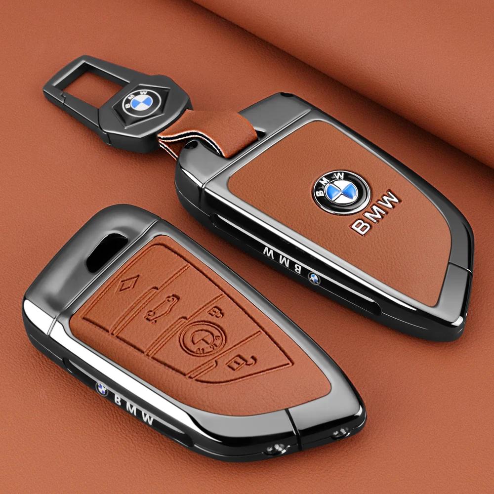 Car Sticker Hot 2025 Leather Car Smart Remote Key Case Cover Shell For BMW X1 X3 X4 X5 X6 F15 F16 G30 3 5 7 Series G11 F48 Keych