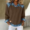 Women's Color Long Sleeve Sweatshirt with Denim Panels Casual Top