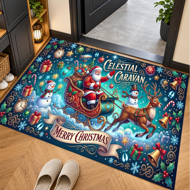 Tapis de sol thème Noël, Tapis doux, Décoration de fête intérieure pour la maison