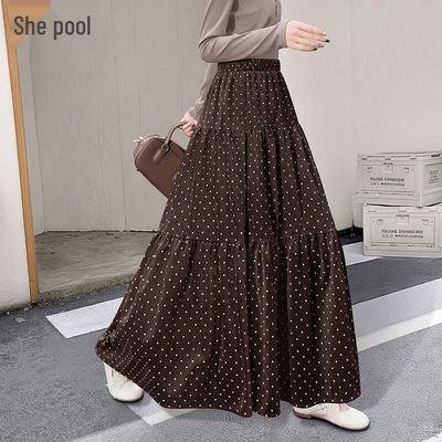 Women's Velvet A-line Polka Dot Long Skirt