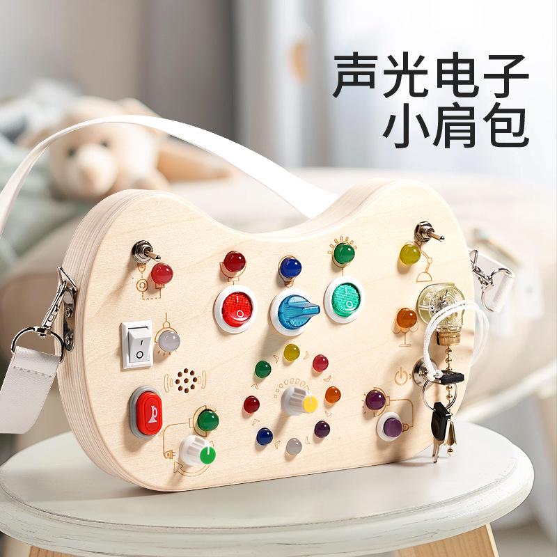 Children'S Wooden Led Switch Busy Board Disassembly And Assembly Screw Nut Tool Cart Montessori Early Education Educational Toy